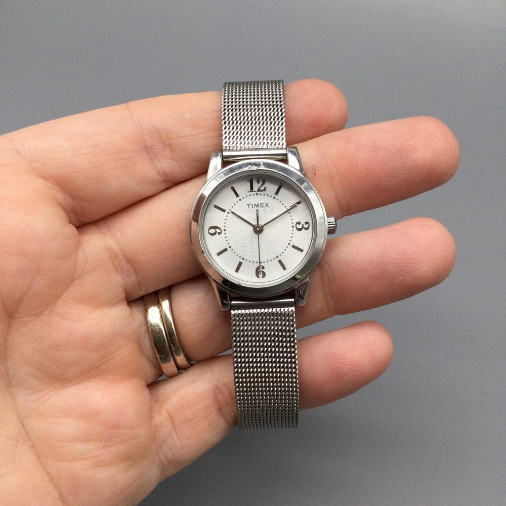 Timex Womens Watch 25mm Silver Tone Mesh Band Stainless Steel New Battery